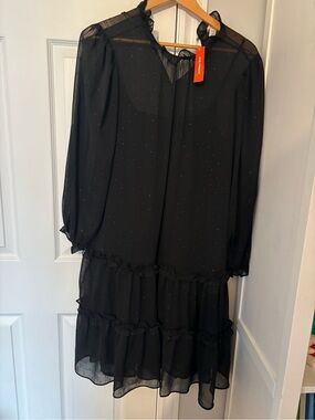 Black Sheer Ruffle Tiered Dress with Subtle Sparkle size M